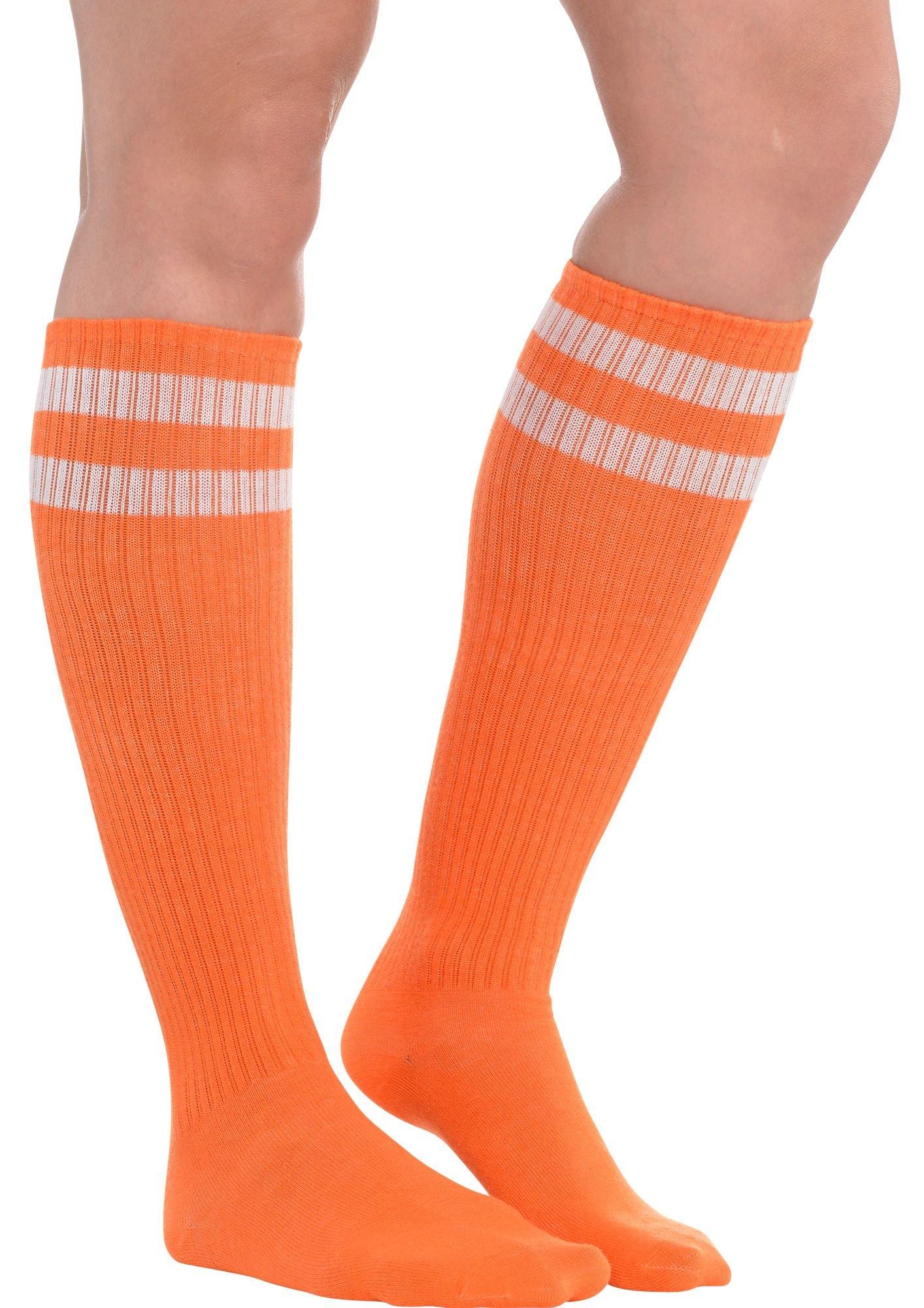 Orange Stripe Athletic Knee-High Socks