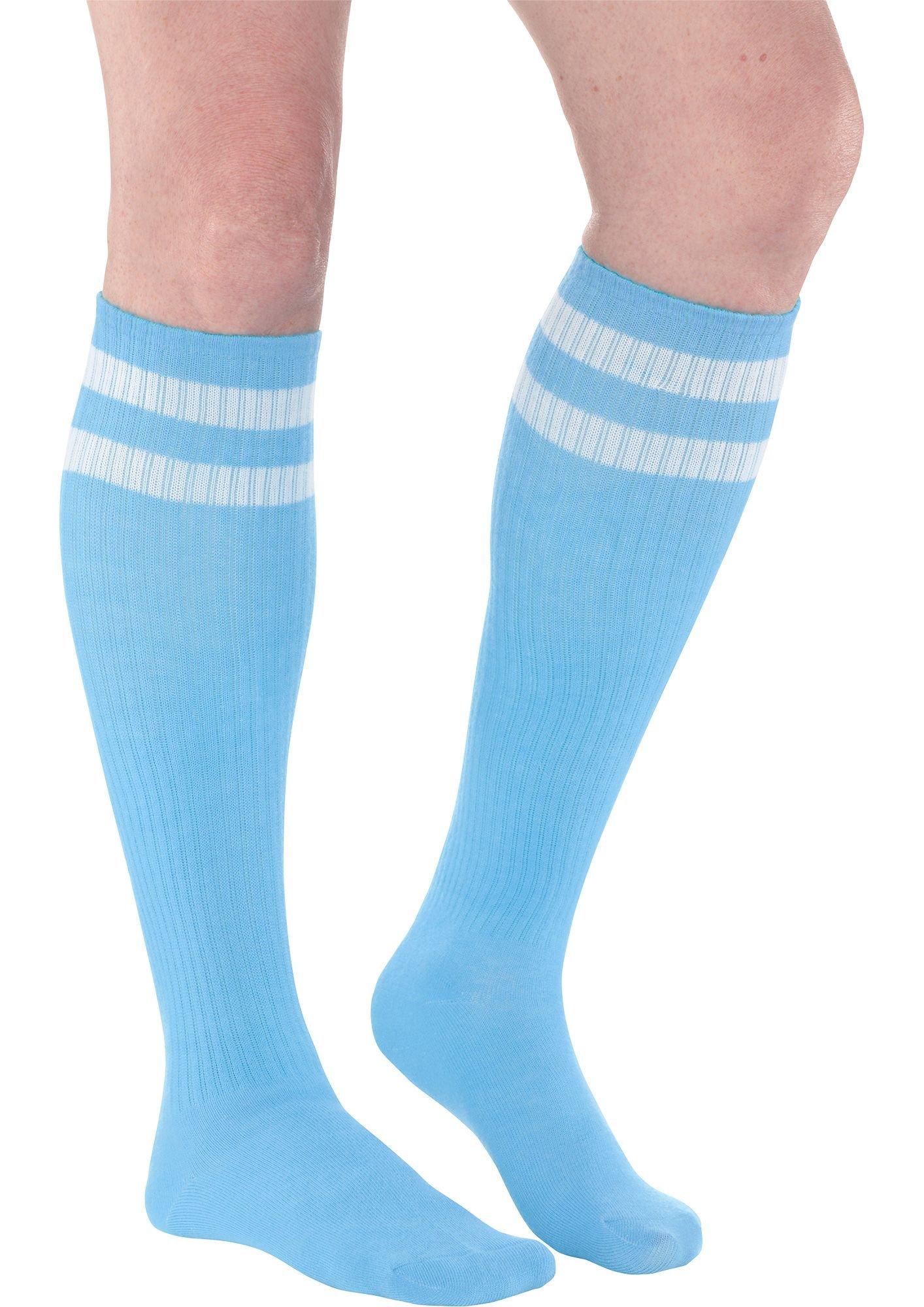 Light Blue Stripe Athletic Knee-High Socks 19in | Party City