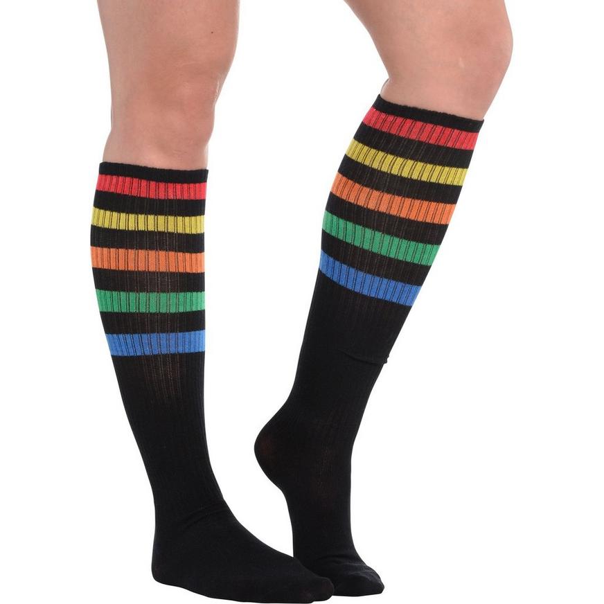 Rainbow Stripe Athletic Knee-High Socks