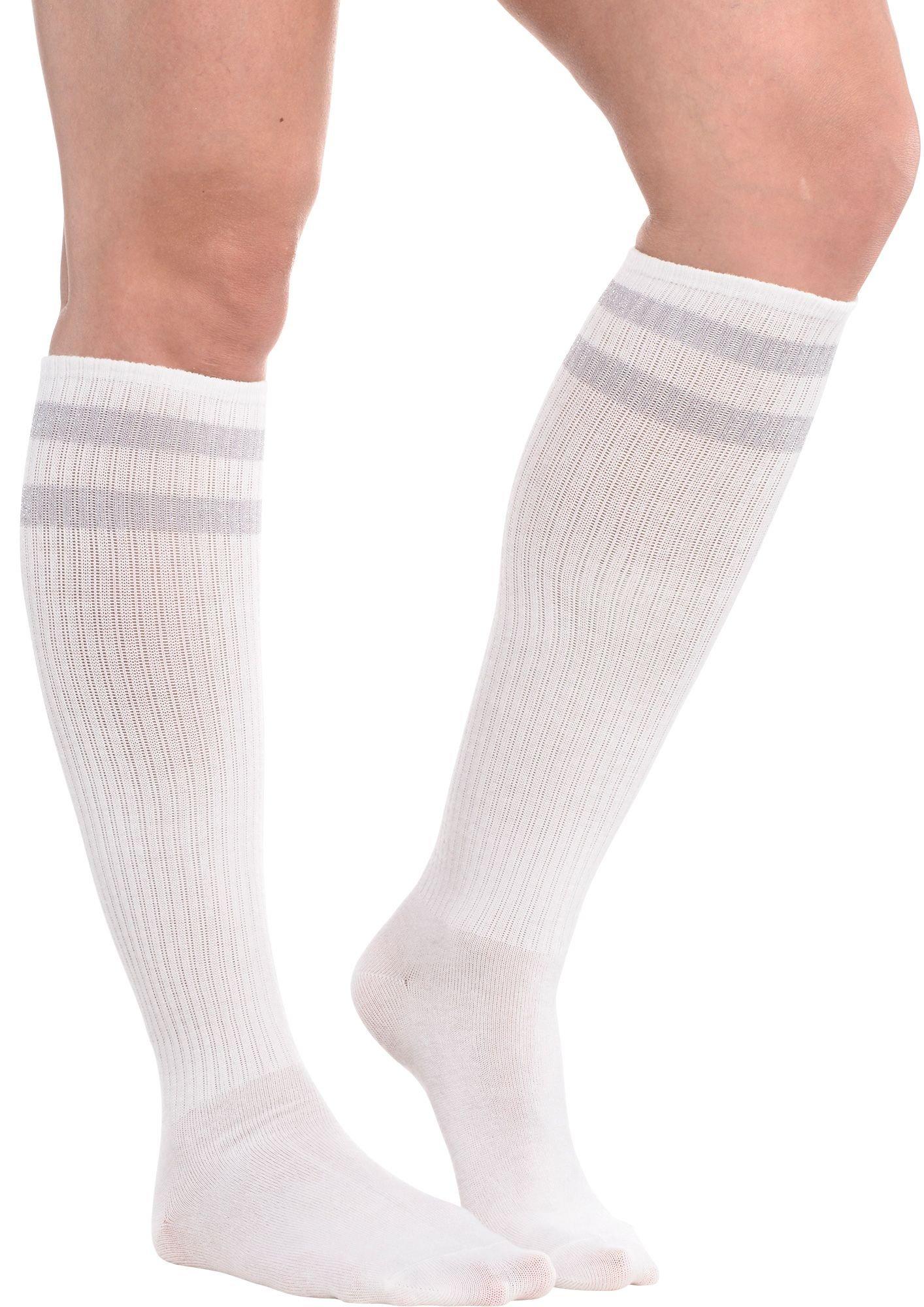 Silver Stripe Athletic Knee-High Socks 19in | Party City