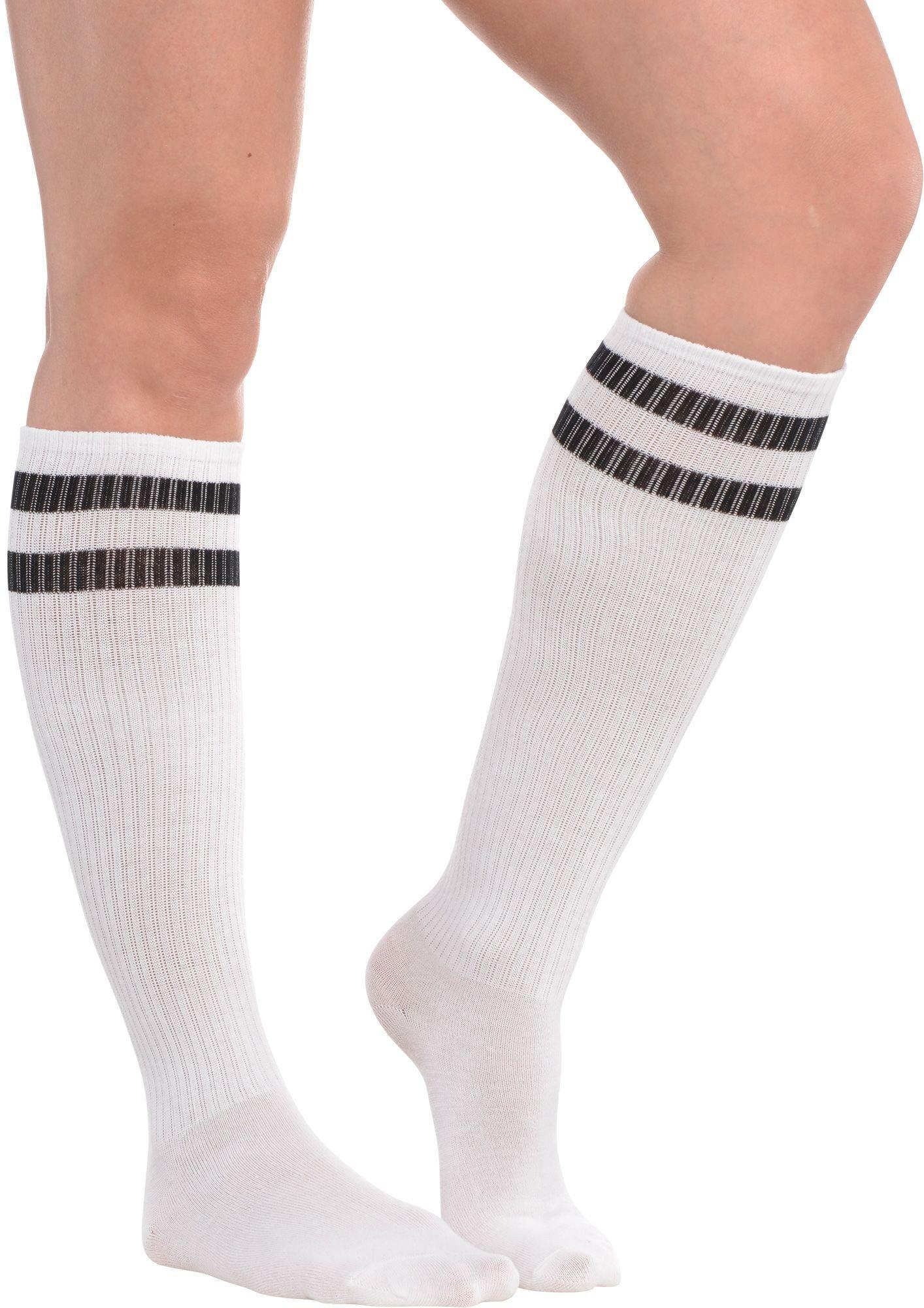 White Stripe Athletic Knee High Socks 19in Party City   C622117 White