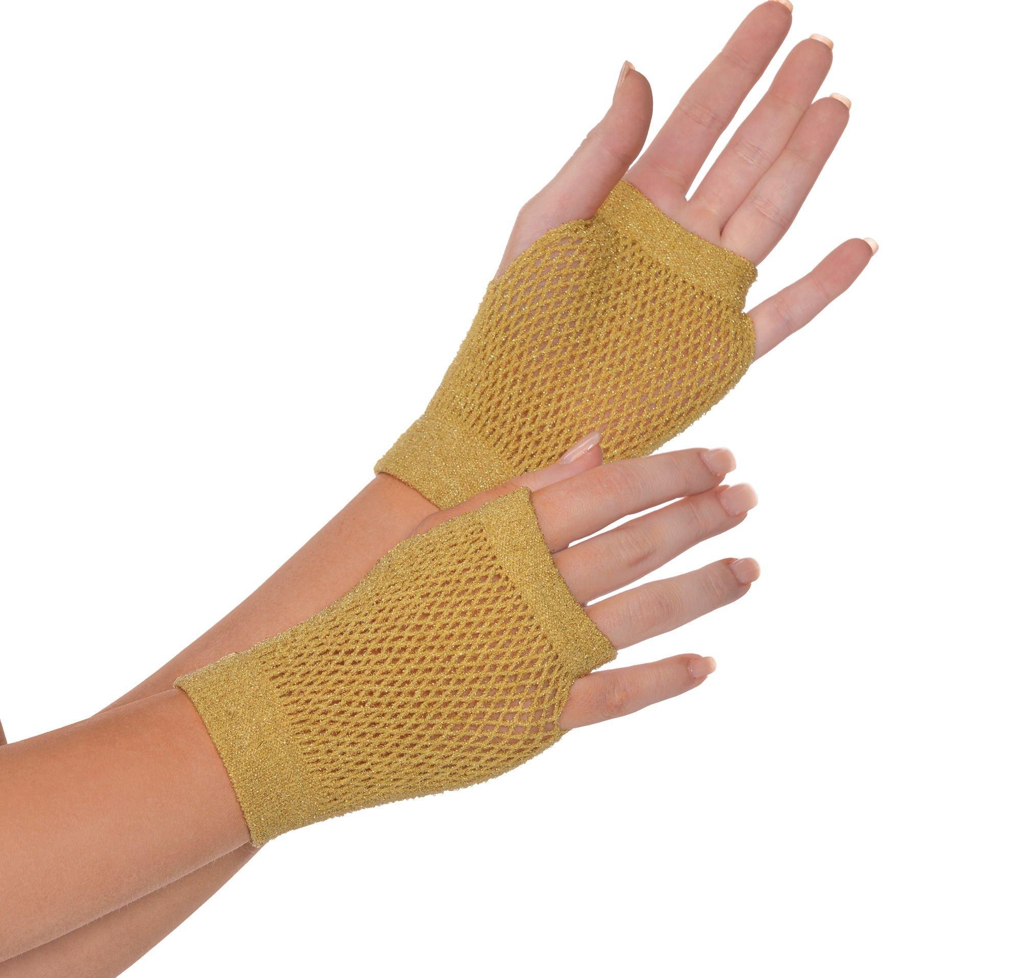 gold fingerless gloves