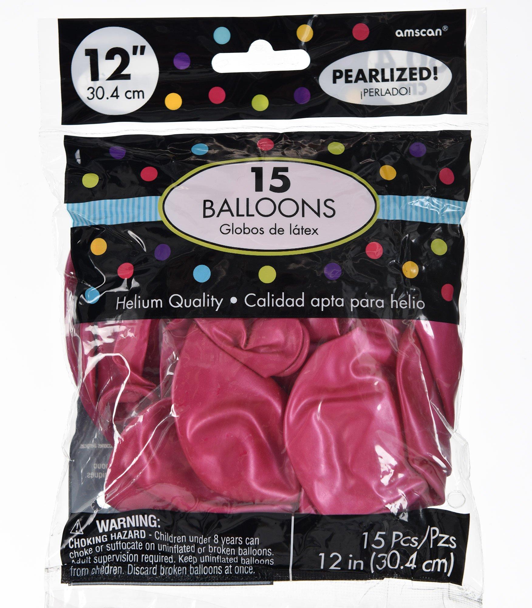 15ct, 12in, Bright Pink Pearl Balloons