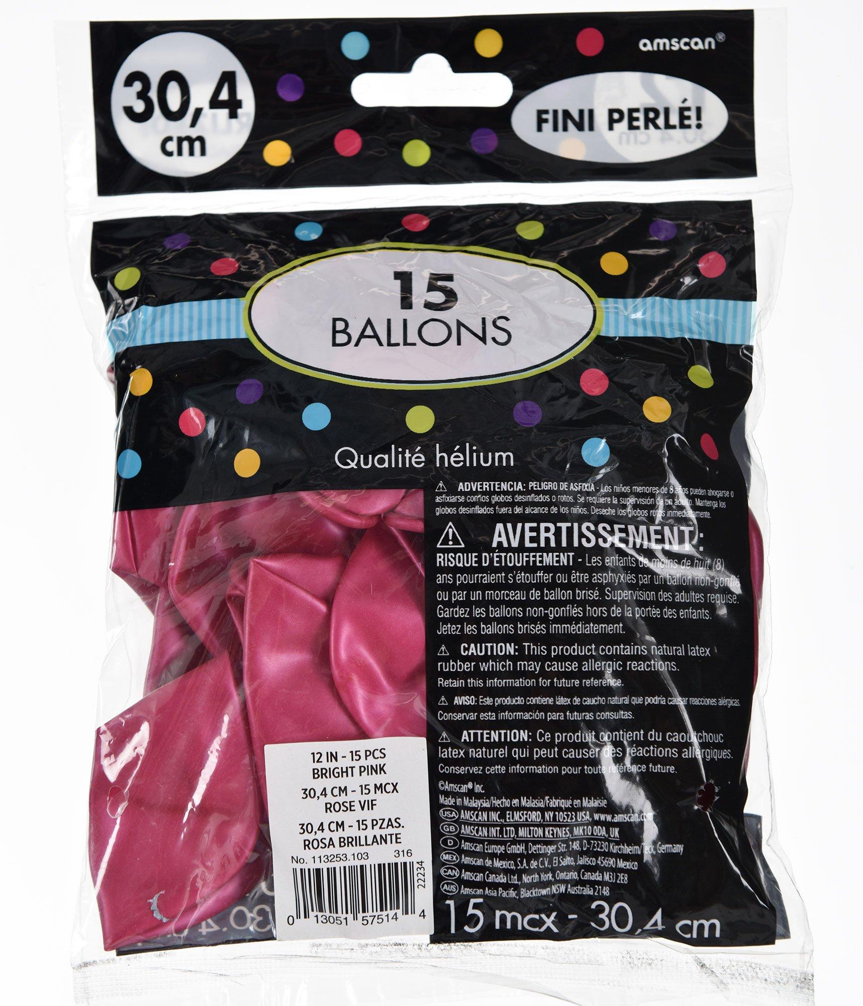 15ct, 12in, Bright Pink Pearl Balloons