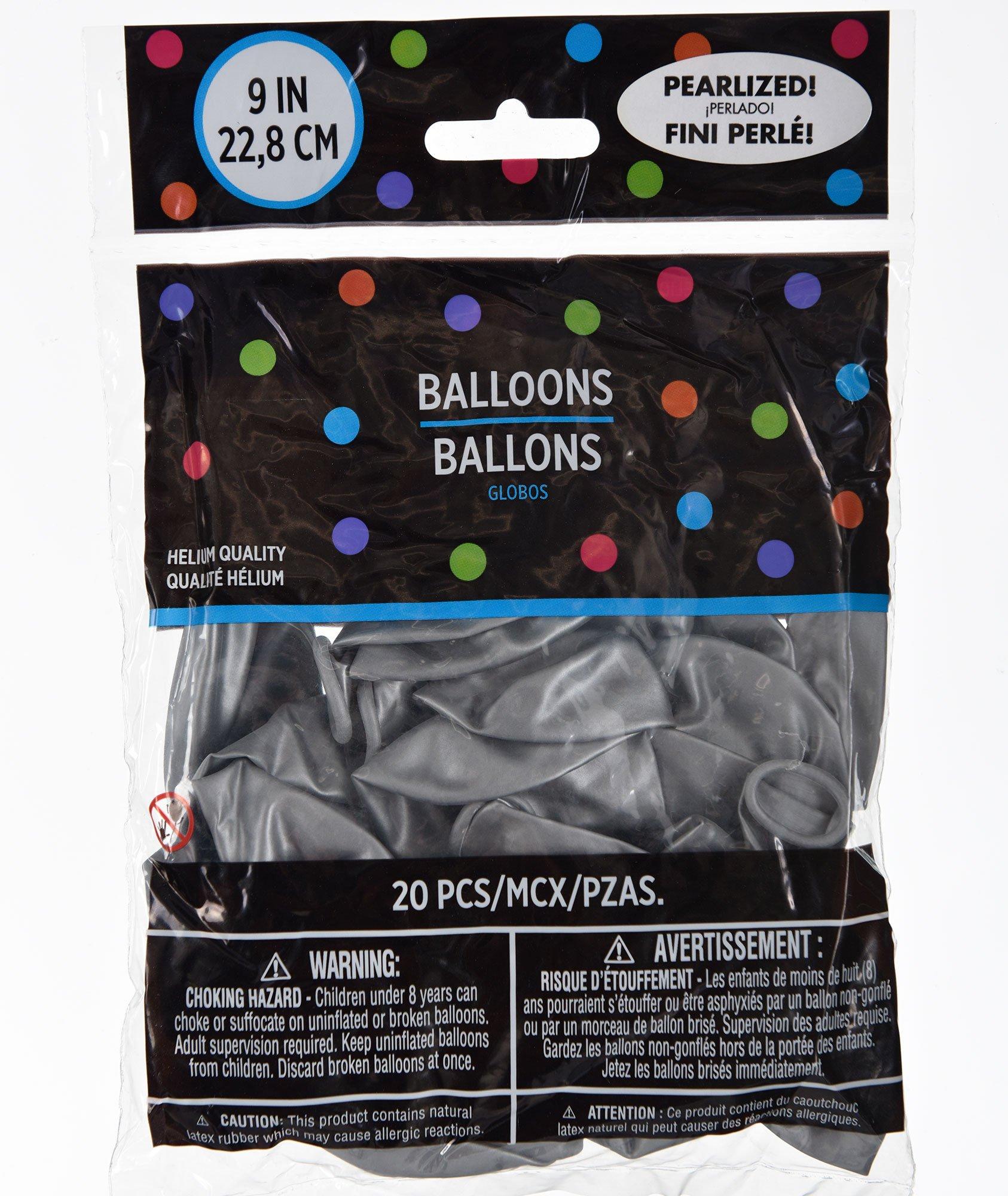 20ct, 9in, Silver Pearl Balloons