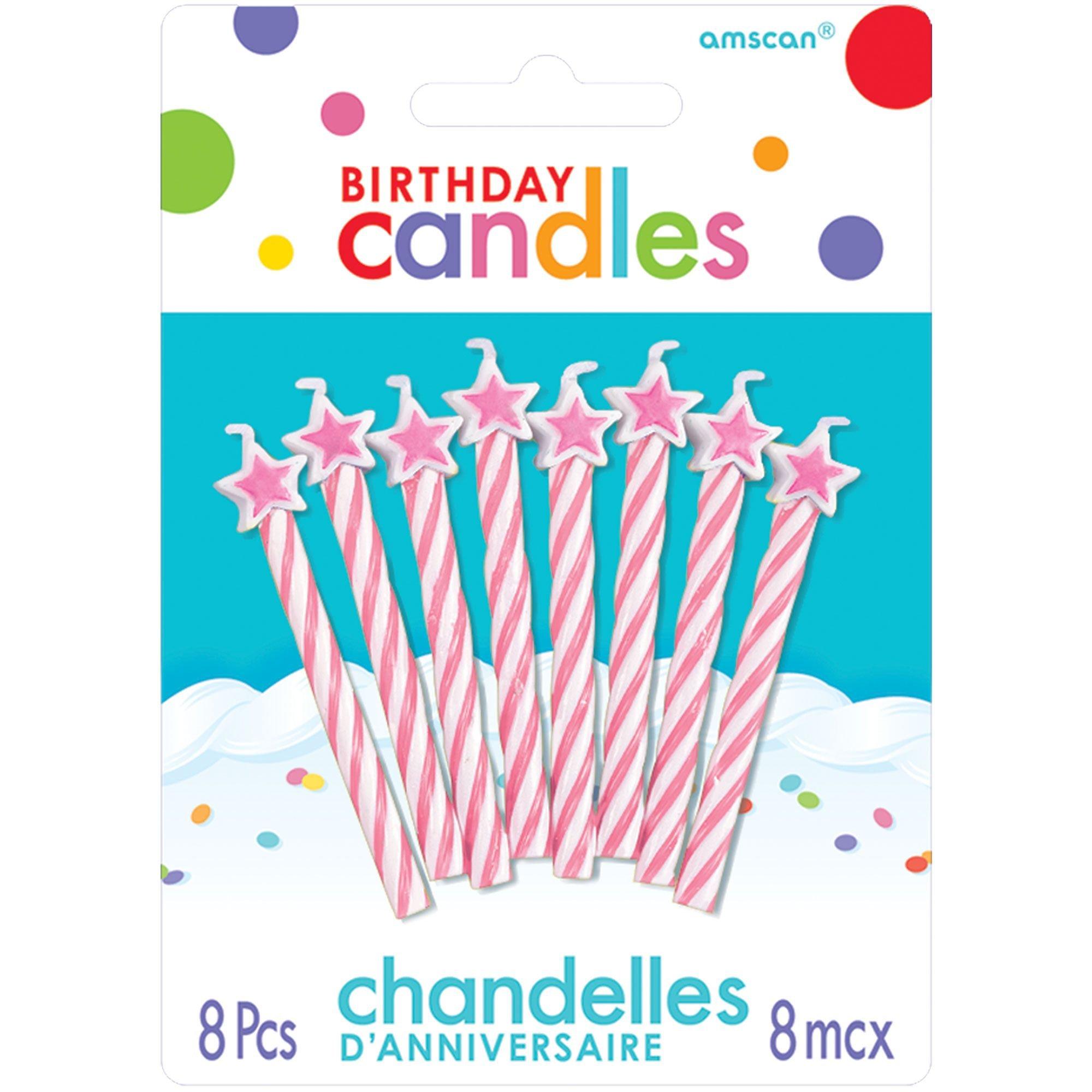 Pink Star Spiral Birthday Candles 8ct Party City