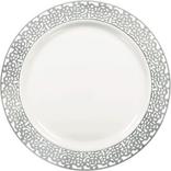 White Silver Lace Border Premium Plastic Dinner Plates 10ct