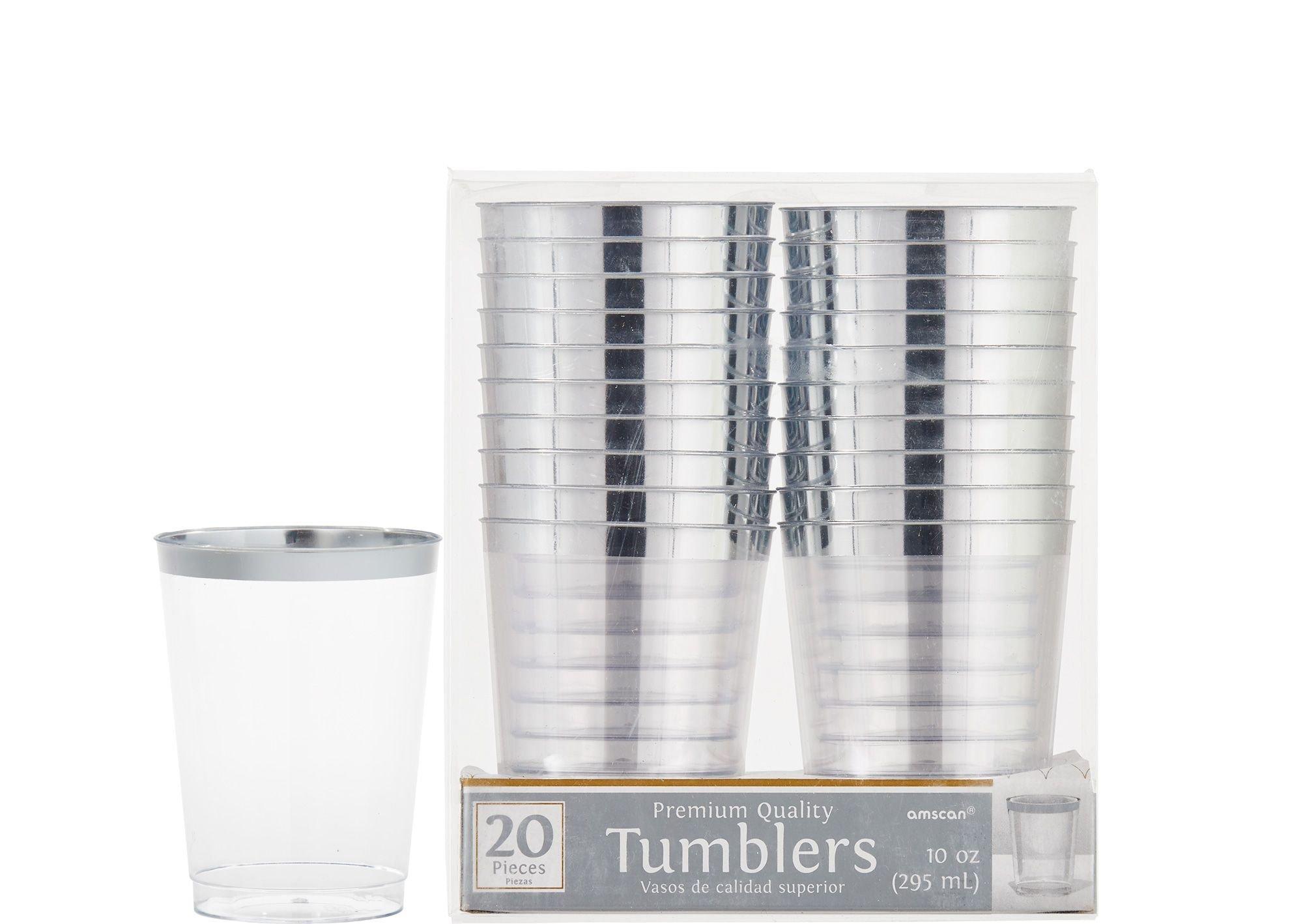 Plastic Cups - Clear Silver Swirl Round Tumblers