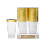 CLEAR Gold-Trimmed Premium Plastic Cups 16ct