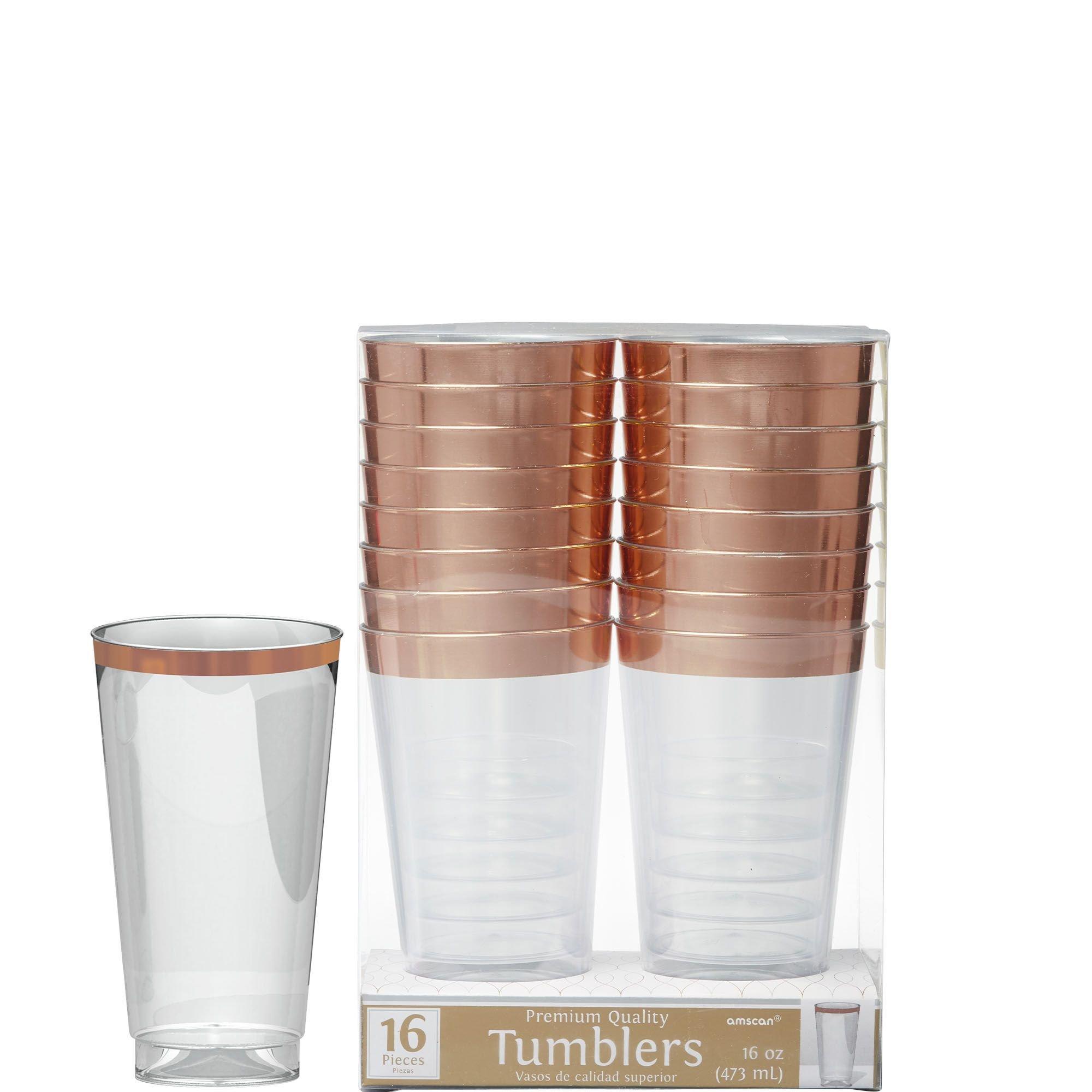 Bulk 50 Ct. Clear Plastic Cups with Rose Gold Rim