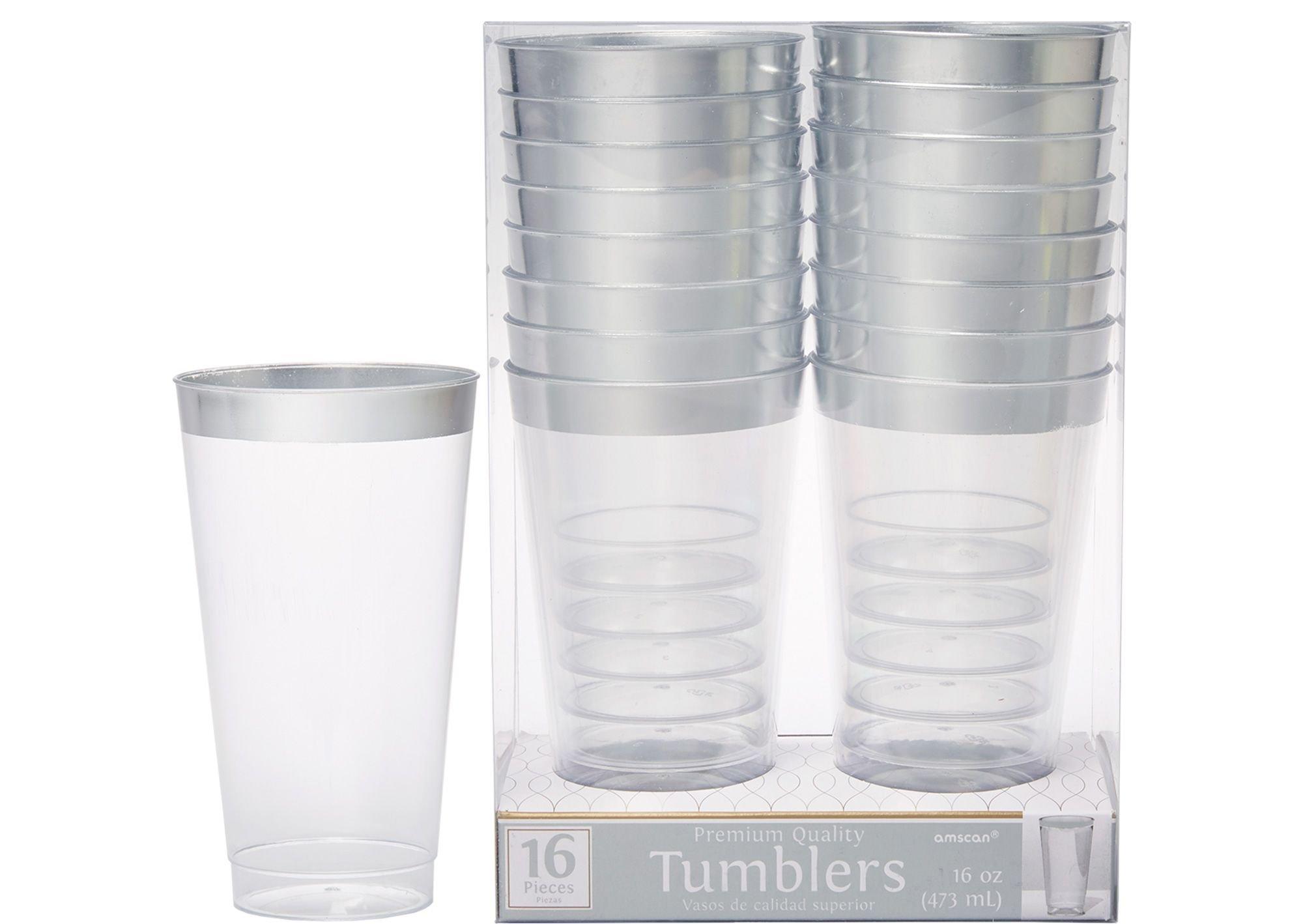 Premium Plastic Tumblers - Clear w/Silver Trim