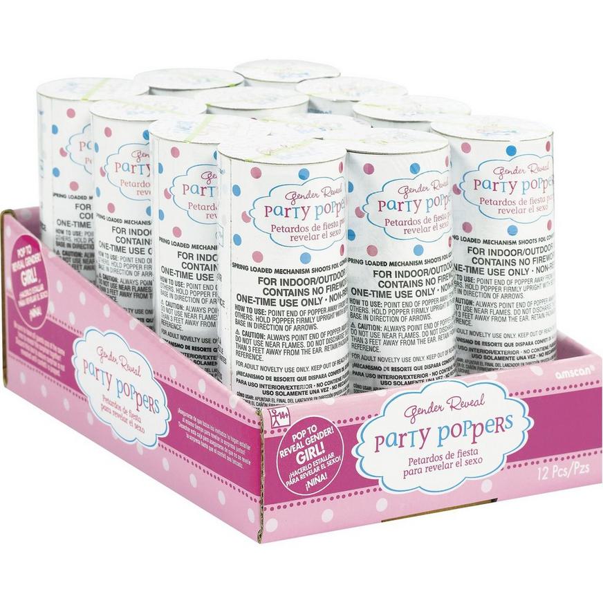 Gender Reveal Girl Confetti Party Poppers 12ct