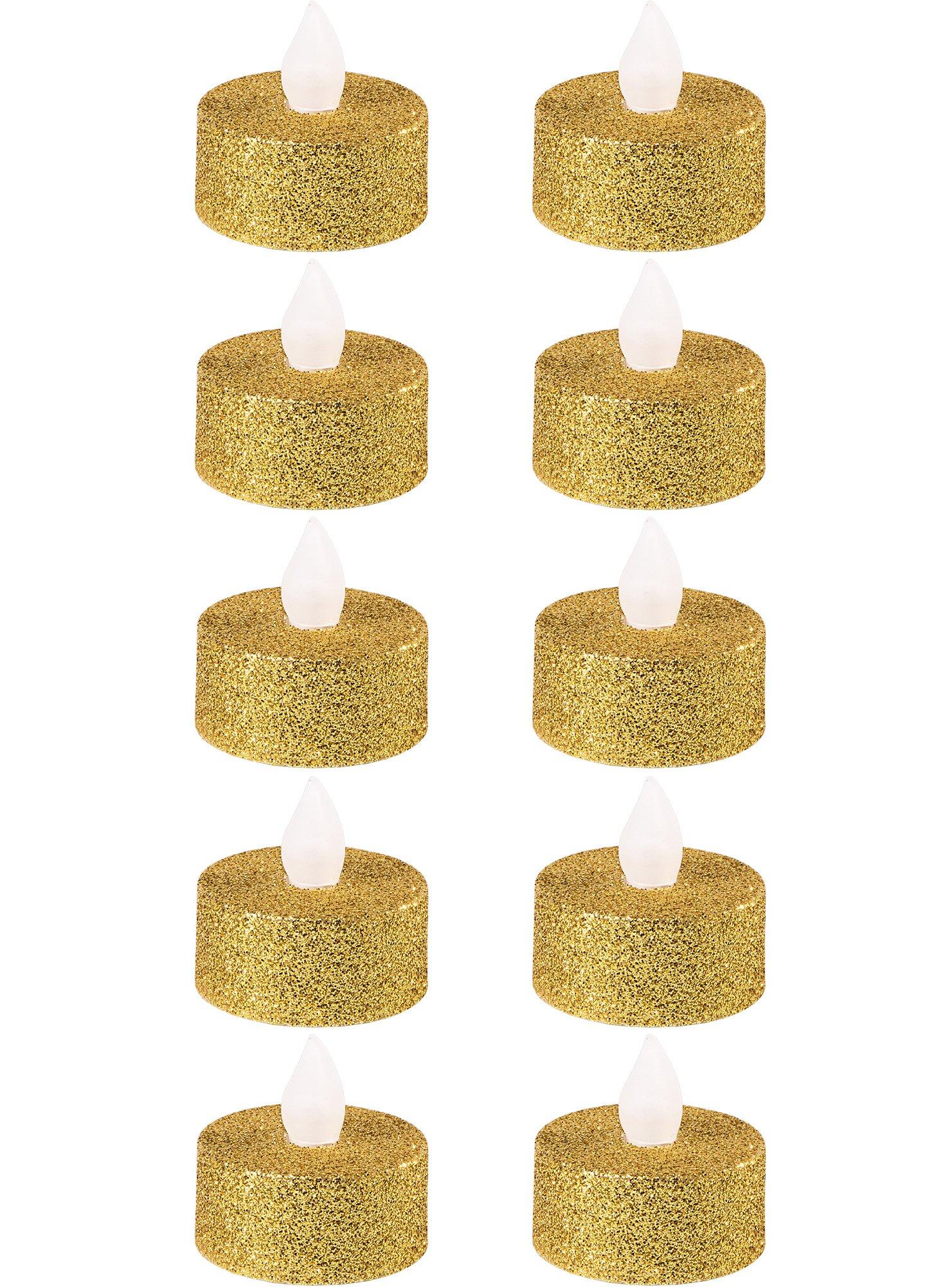 Glitter Gold Tealight Flameless LED Candles 10ct | Party City