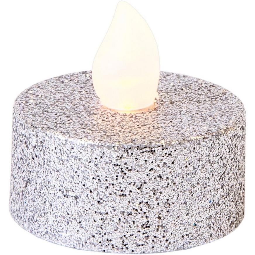 Glitter Silver Tealight Flameless LED Candles 10ct