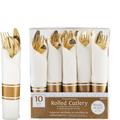 Rolled Metallic Gold Premium Plastic Cutlery Sets 10ct