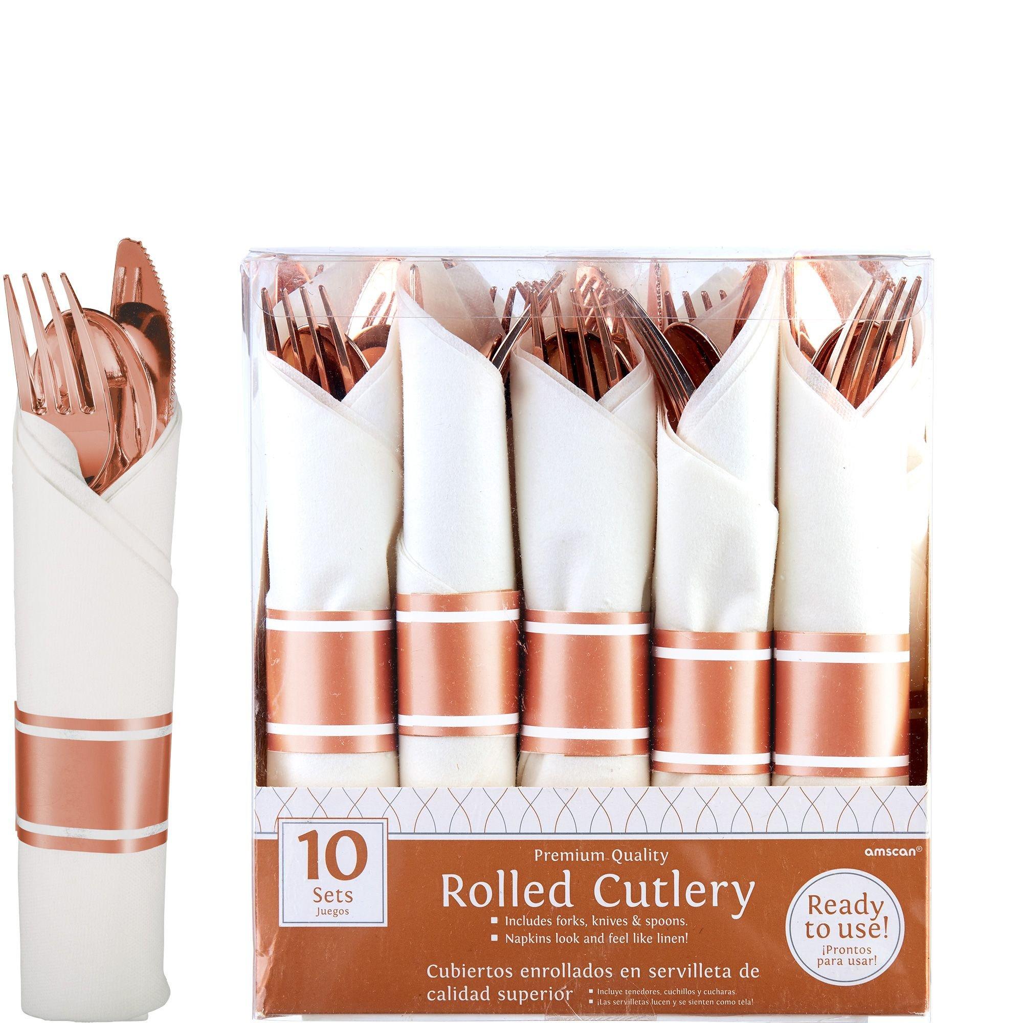 Rolled Metallic Rose Gold Premium Plastic Cutlery Sets 10ct Party City