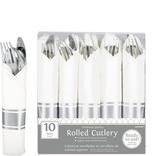 Rolled Silver Premium Plastic Cutlery Sets 10ct