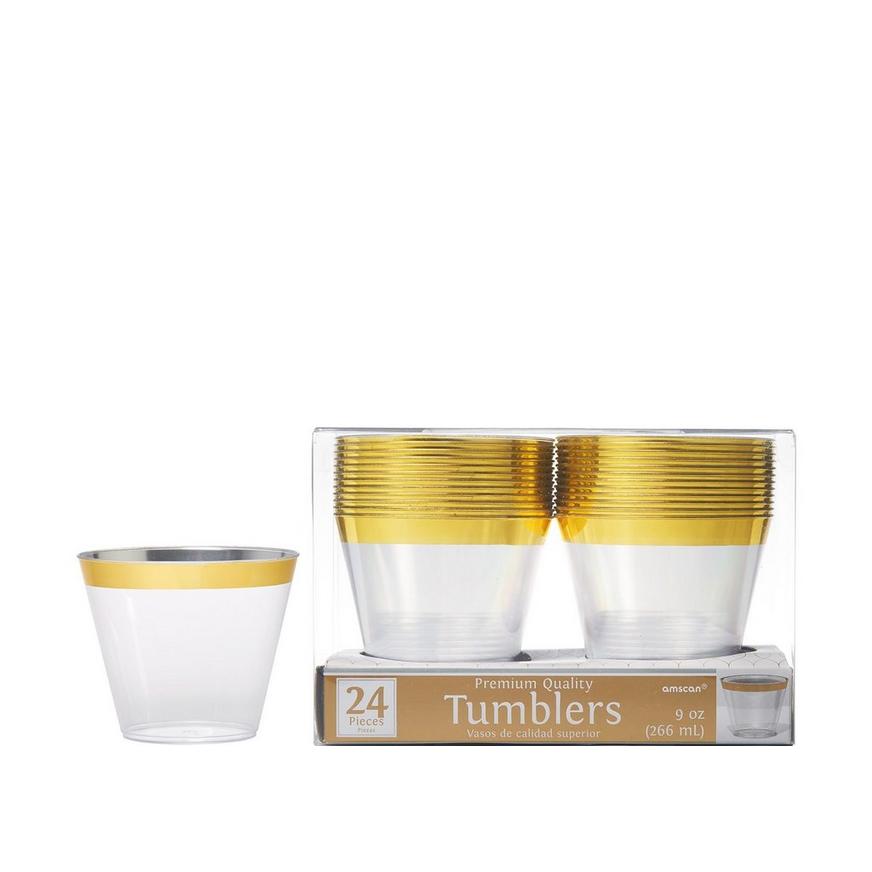 CLEAR Silver-Trimmed Premium Plastic Cups 24ct
