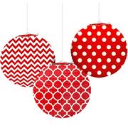 Red Patterned Paper Lanterns 3ct