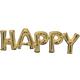 Air-Filled White Gold Happy Letter Balloon Banner, 30in x 10in