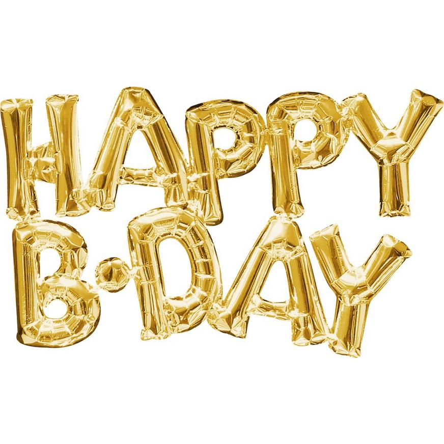 Air-Filled Gold Happy B-Day Letter Balloon Banners 2ct