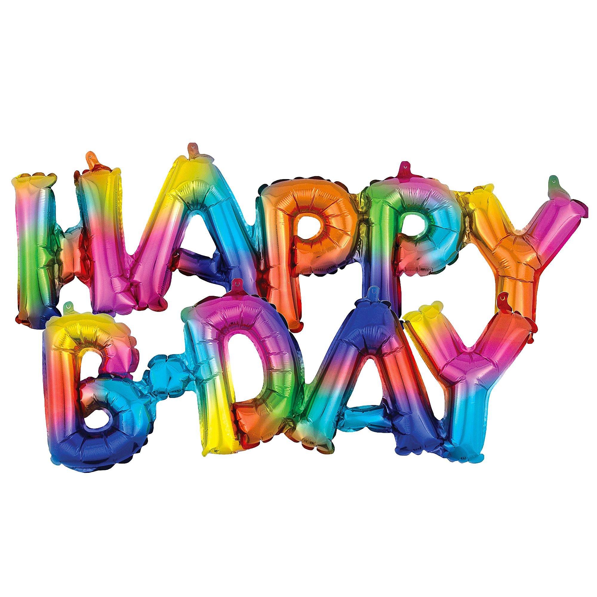 Air-Filled Rainbow Splash Happy B-Day Cursive Letter Balloon Banners ...