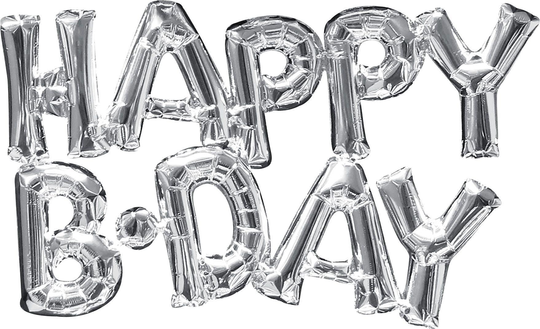 Air-Filled Silver Happy B-Day Letter Balloon Banners 2ct, 10in