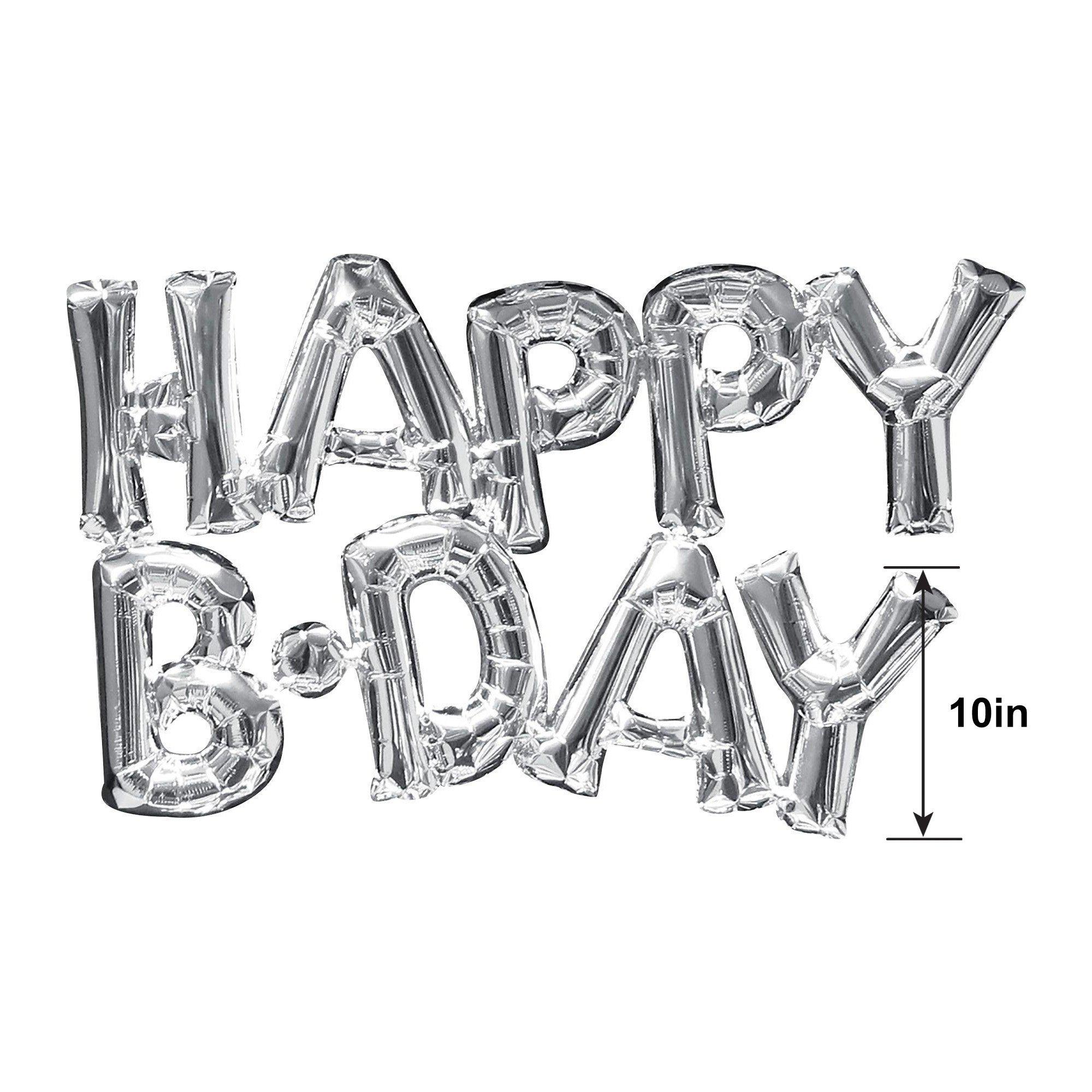 Air-Filled Silver Happy B-Day Letter Balloon Banners 2ct, 10in