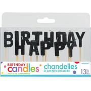 Glitter Black Happy Birthday Toothpick Candle Set 13pc