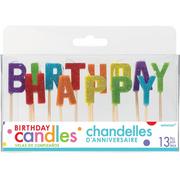 Glitter Rainbow Happy Birthday Toothpick Candle Set 13pc
