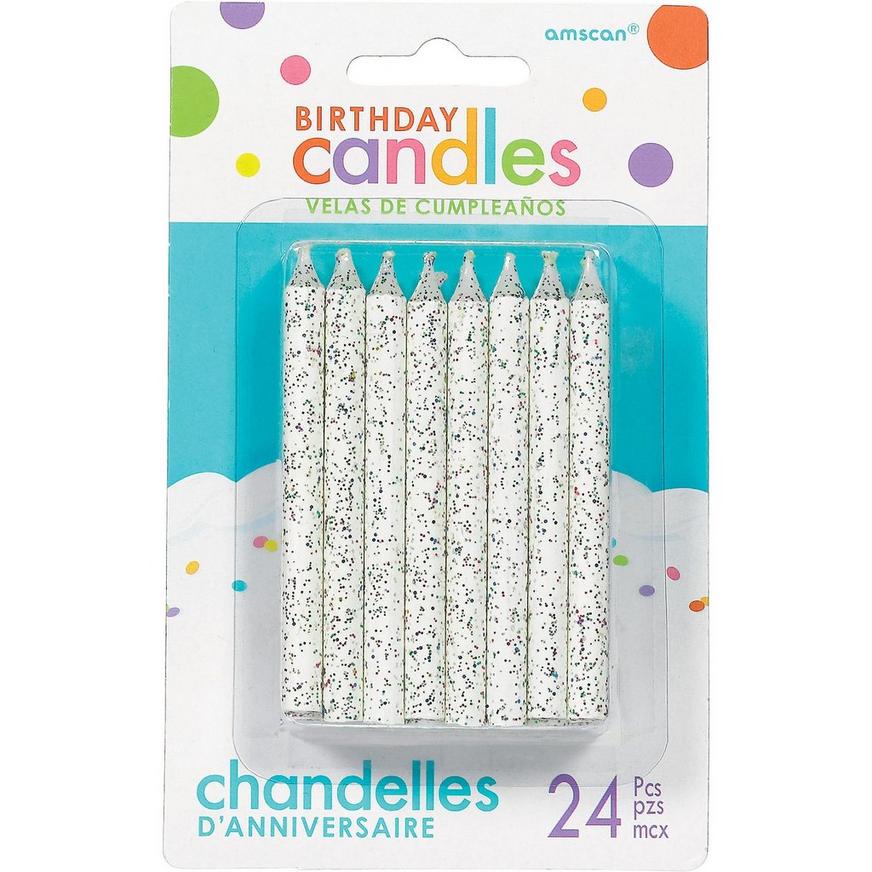Glitter White Birthday Candles 24ct