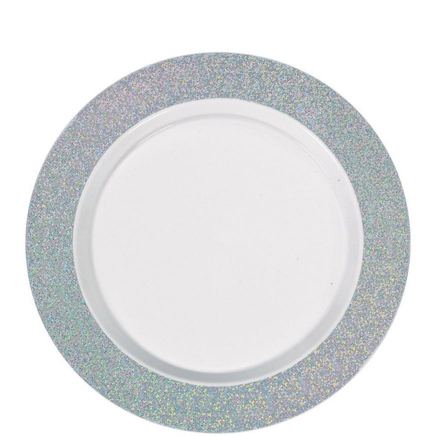 White Prismatic Silver Border Premium Plastic Lunch Plates 20ct
