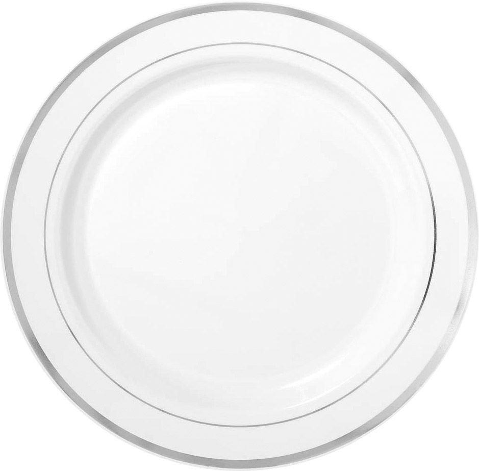 White Silver Trimmed Premium Plastic Buffet Plates 10ct | Party City