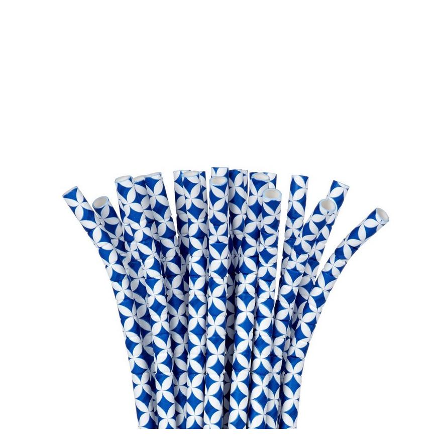 Royal Blue Diamond Flexible Paper Straws 24ct