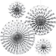 Glitter Polka Dot & Chevron Paper Fan Decorations 4ct
