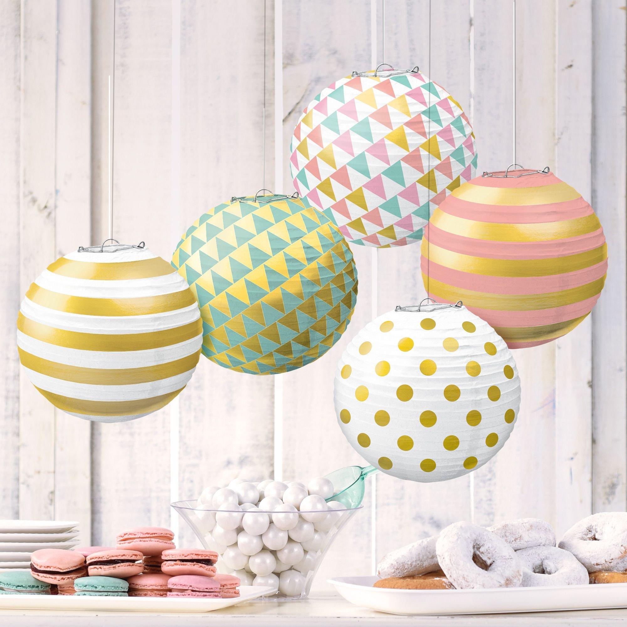 Mini Pastel & Gold Paper Lanterns 5ct Party City