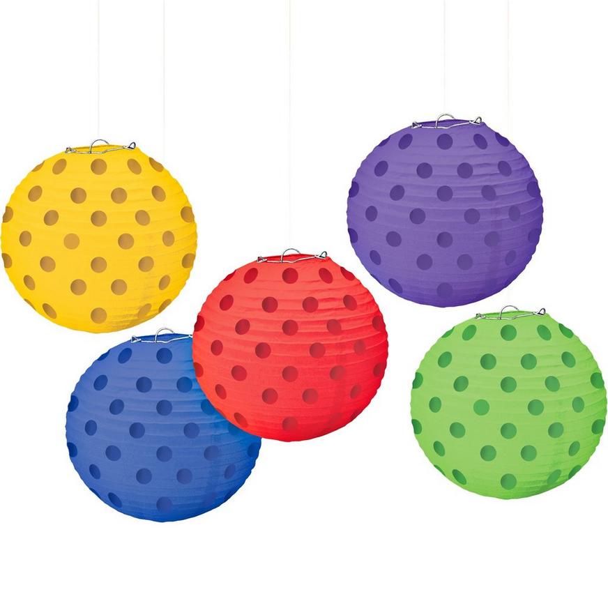 Mini Rainbow Polka Dot Paper Lanterns 5ct