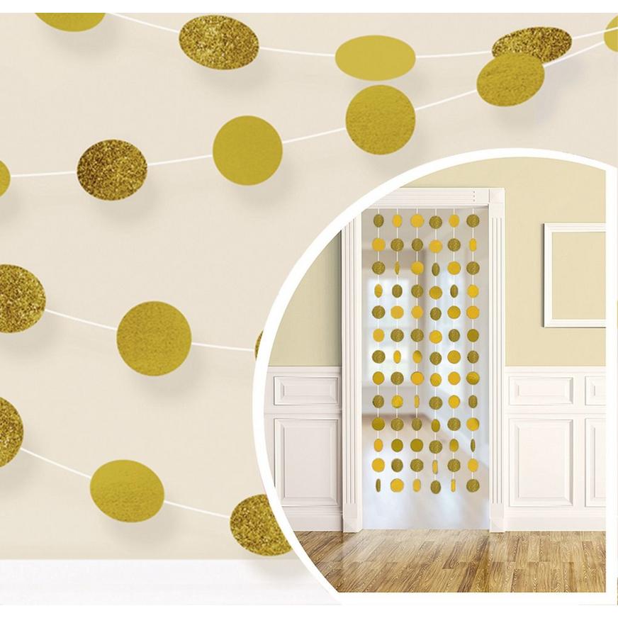 Glitter Gold Polka Dot String Decorations 6ct