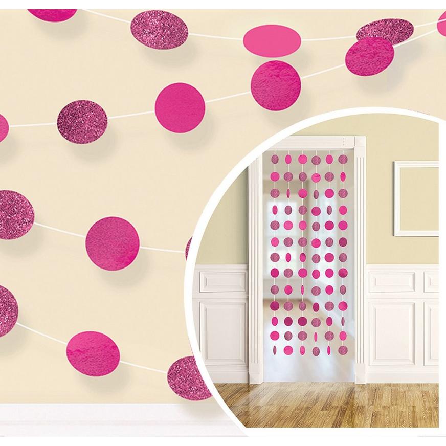 Glitter Bright Pink Polka Dot String Decorations 6ct