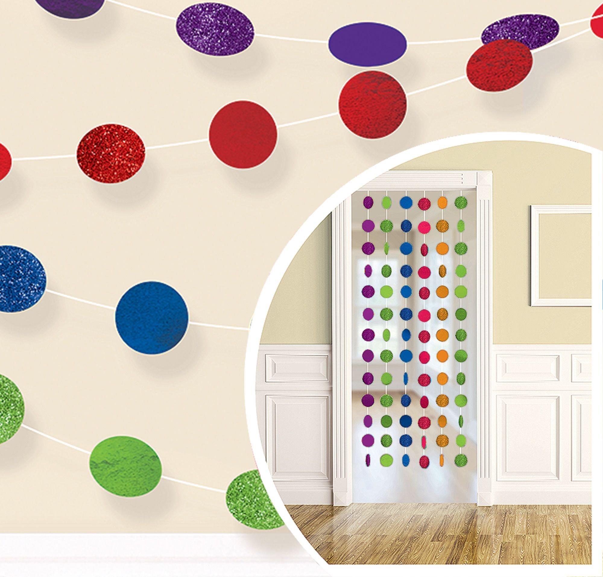 Glitter Rainbow Polka Dot String Decorations 6ct Party City