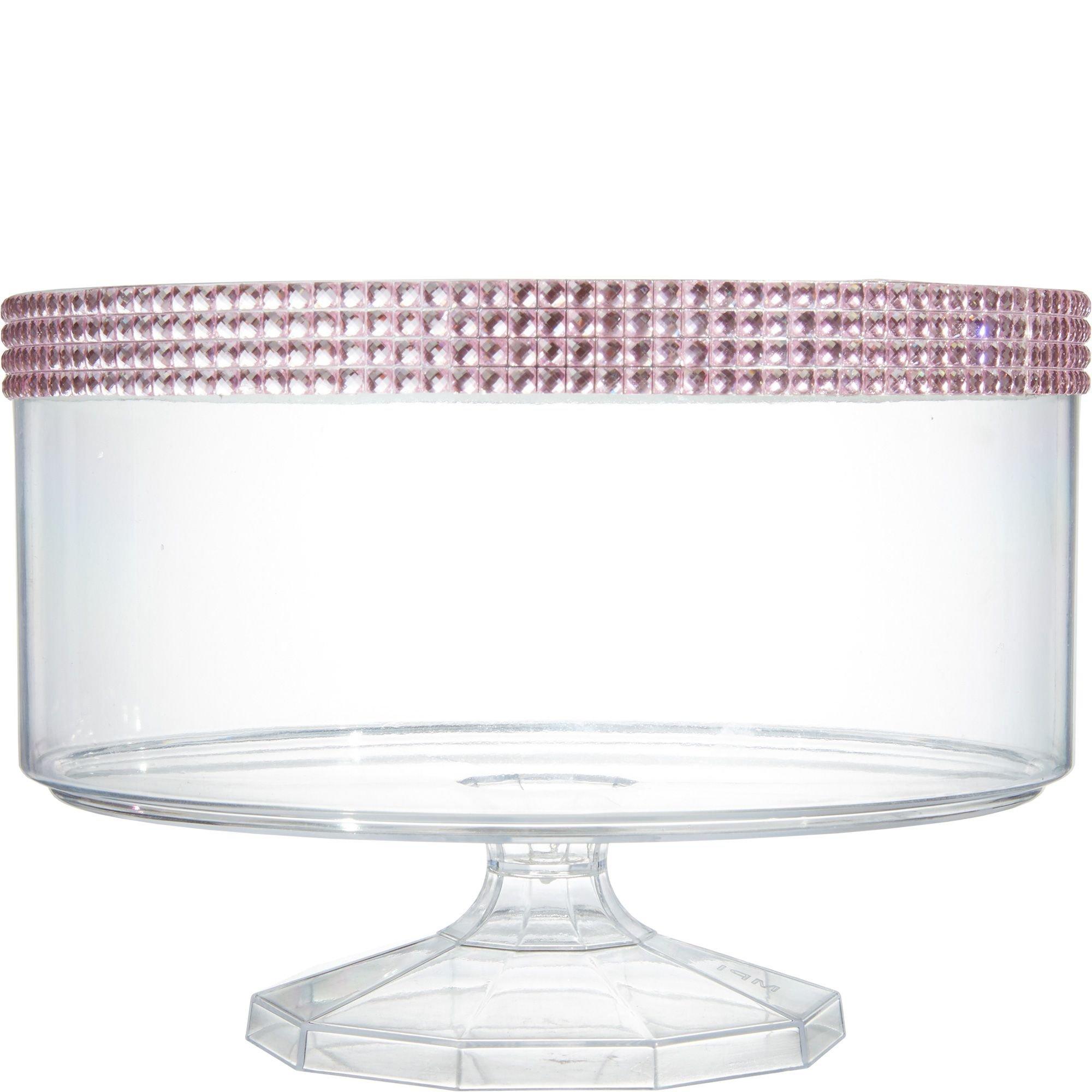 Large Pink Rhinestone Clear Plastic Trifle Container 7 3/8in x 3 1/4in