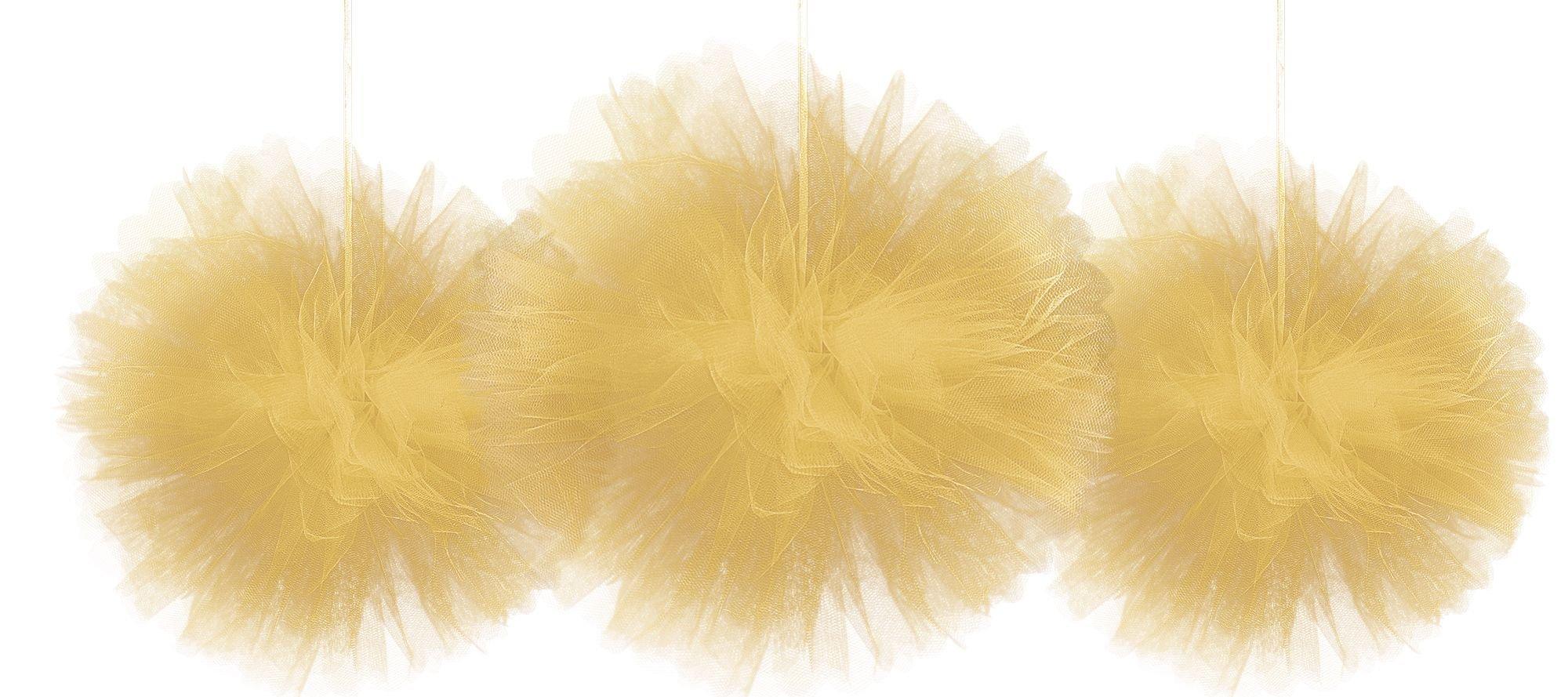 Gold Tulle Pom Poms 3ct