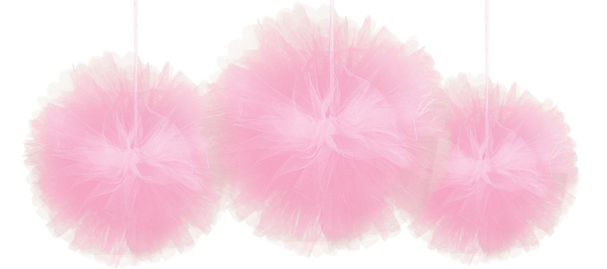 Pink Tulle Tissue Pom Poms 3ct