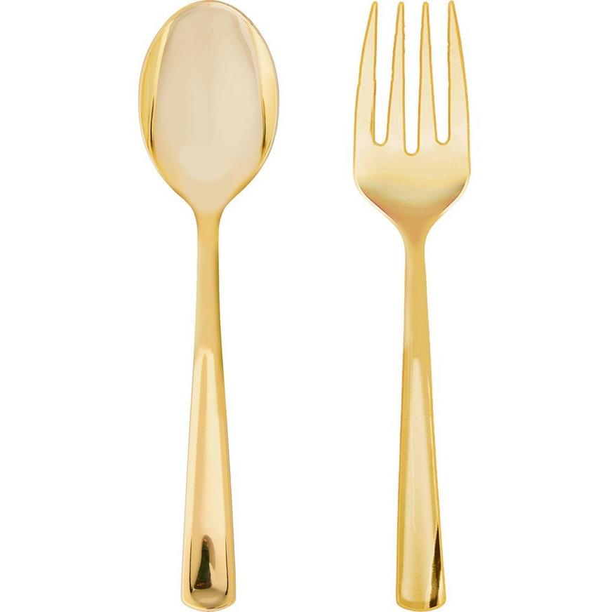 Metallic Gold Spoons with White Handle Wedding Dinner Party Disposable Tableware 