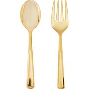 Gold Plastic Serving Forks & Spoons 4ct