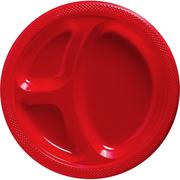 Red Plastic Divided Dinner Plates, 10.25in 50ct