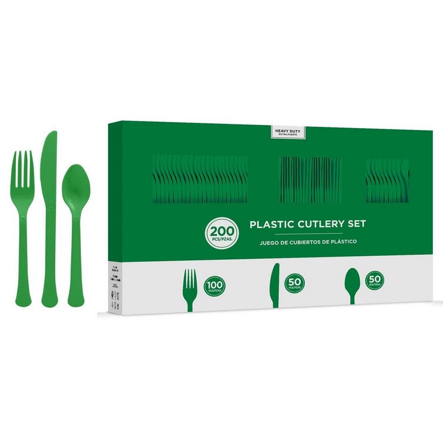 Festive Green Paper Tableware Kit for 50 Guests