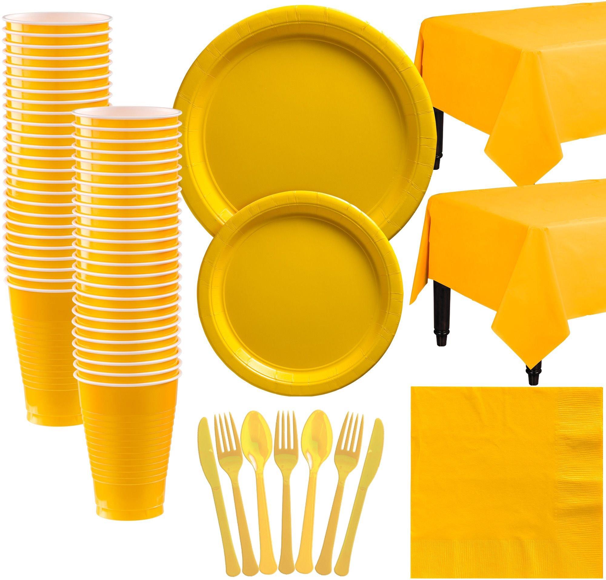 Yellow paper shop plates and napkins