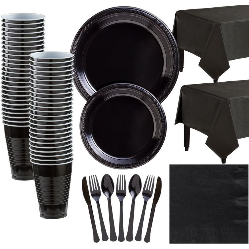 Black Plastic Tableware Kit for 50 Guests