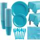 Caribbean Blue Plastic Tableware Kit for 50 Guests